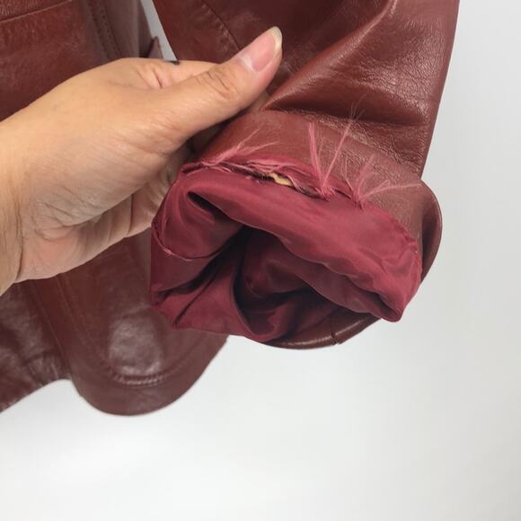 Vintage Sheep Mates leather jacket suede elbow patches maroon 70s size S - Picture 7 of 7
